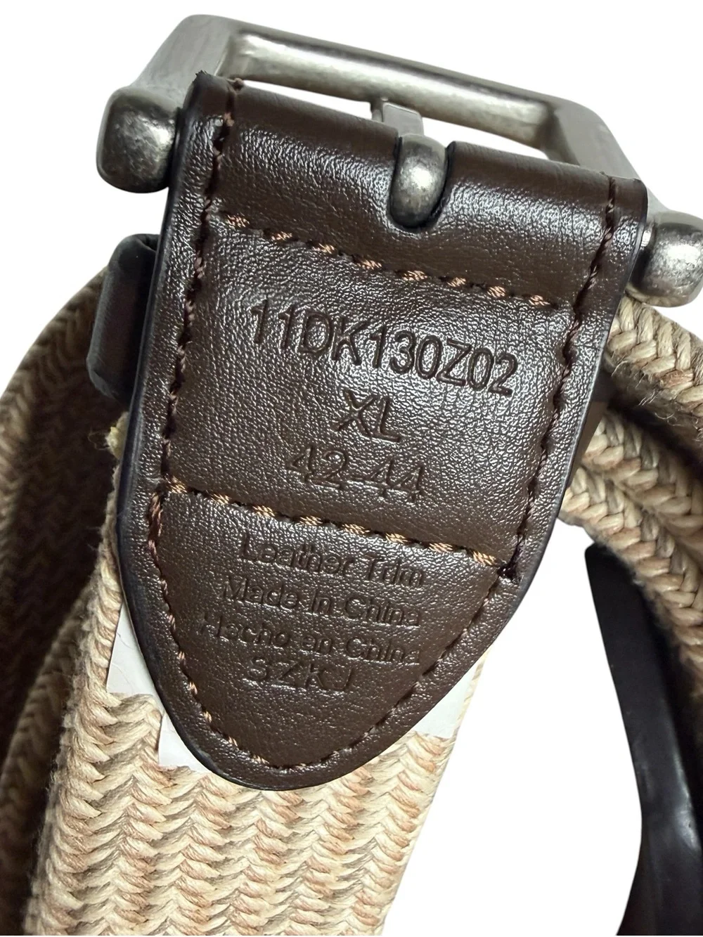 Dockers Mens Belt Braided Stretch Silver Square Buckle 42/44 XL Classic Casual